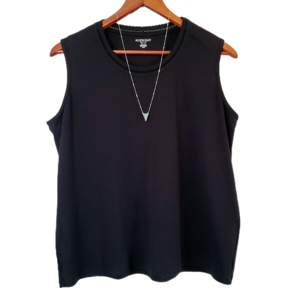 Allison Daley Black Tanktop Women's Petite Large Mesh Neckline Minimalist Witchy - Picture 1 of 7